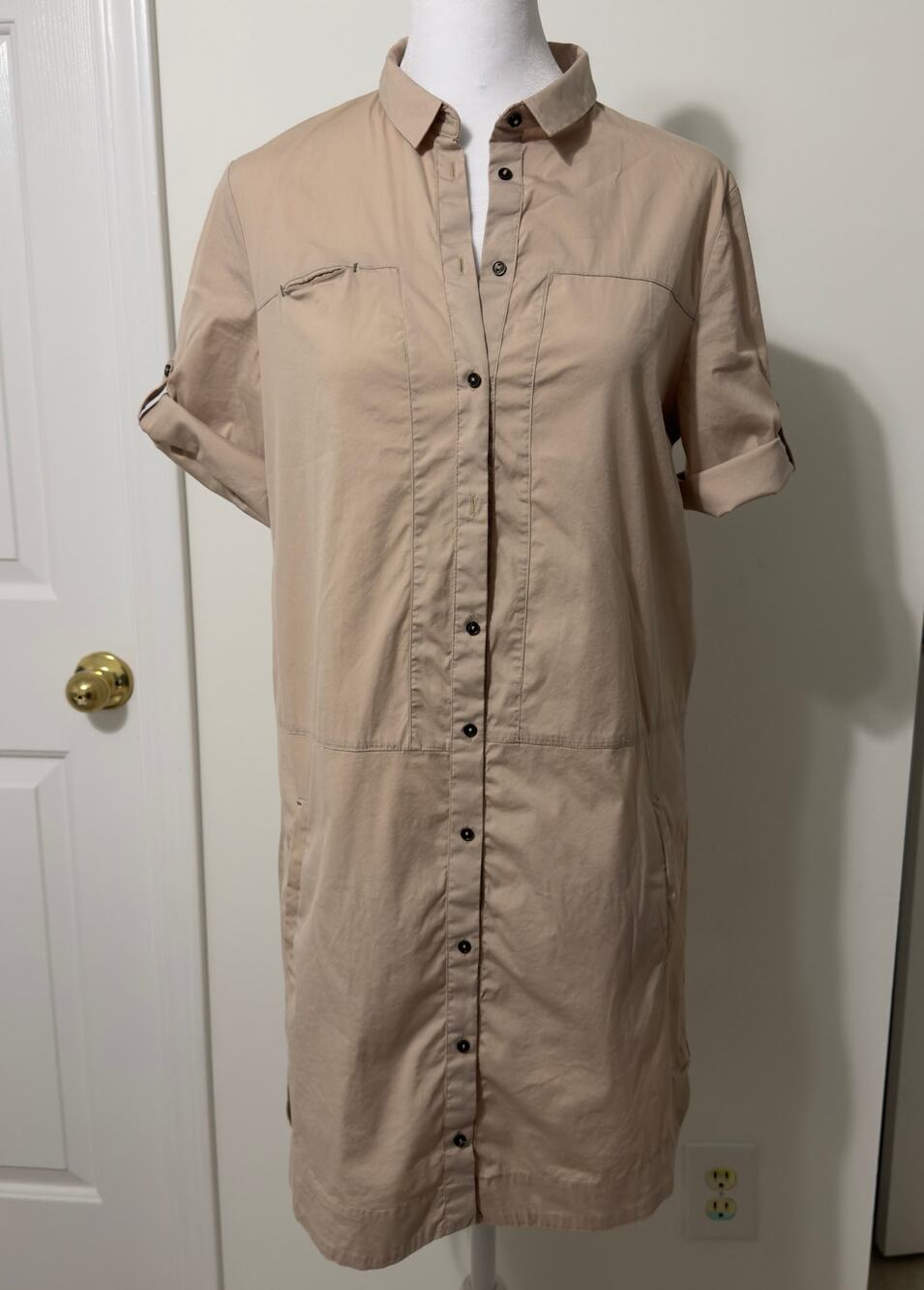 Zara Basic Tan Khaki Utility Safari Shirt Dress